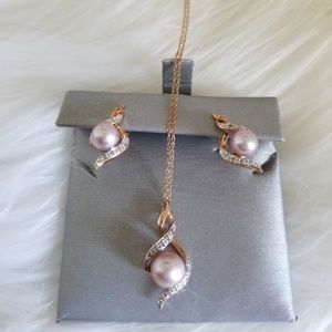 Rose gold pearl necklace and earrings